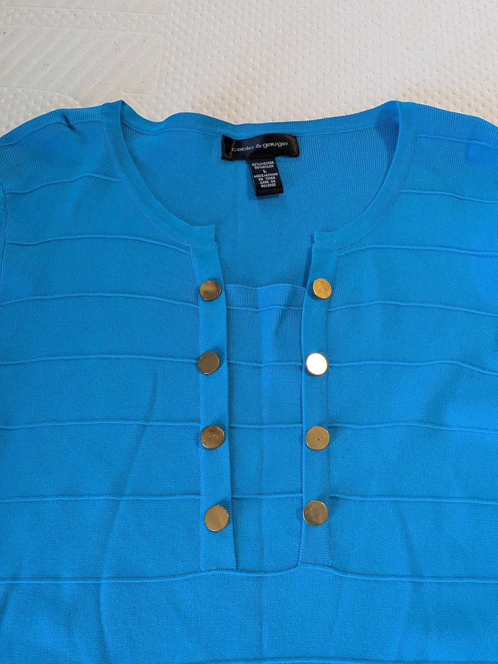 Cable & Gauge Bright Blue Button-Front Knit Top 3/4 Sleeve